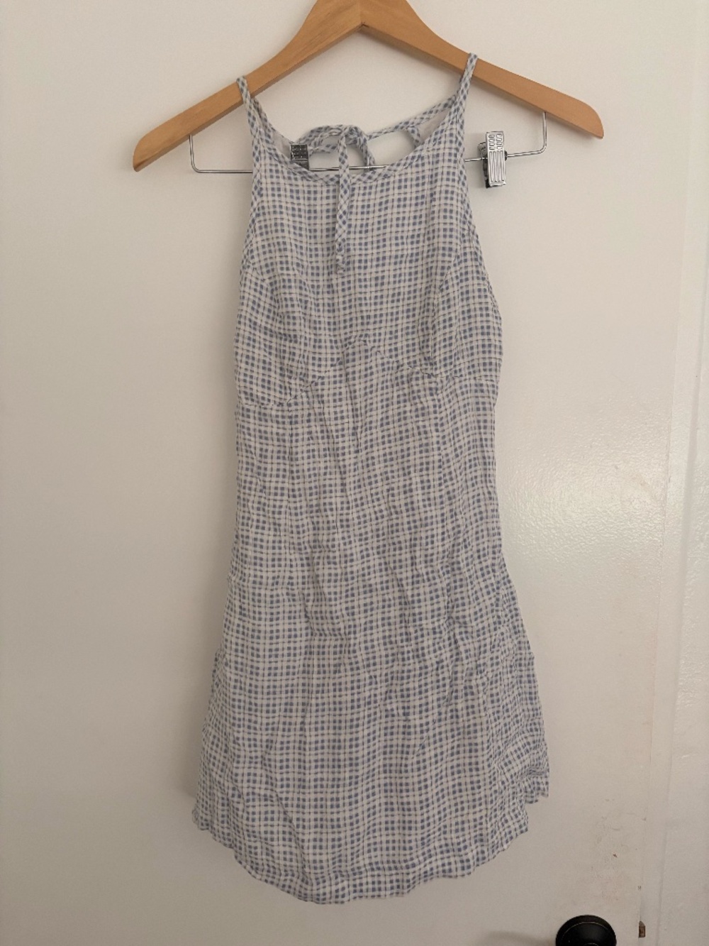 Euro Summer Urban Outfitters Blue Gingham Cutout Mini Dress (4)